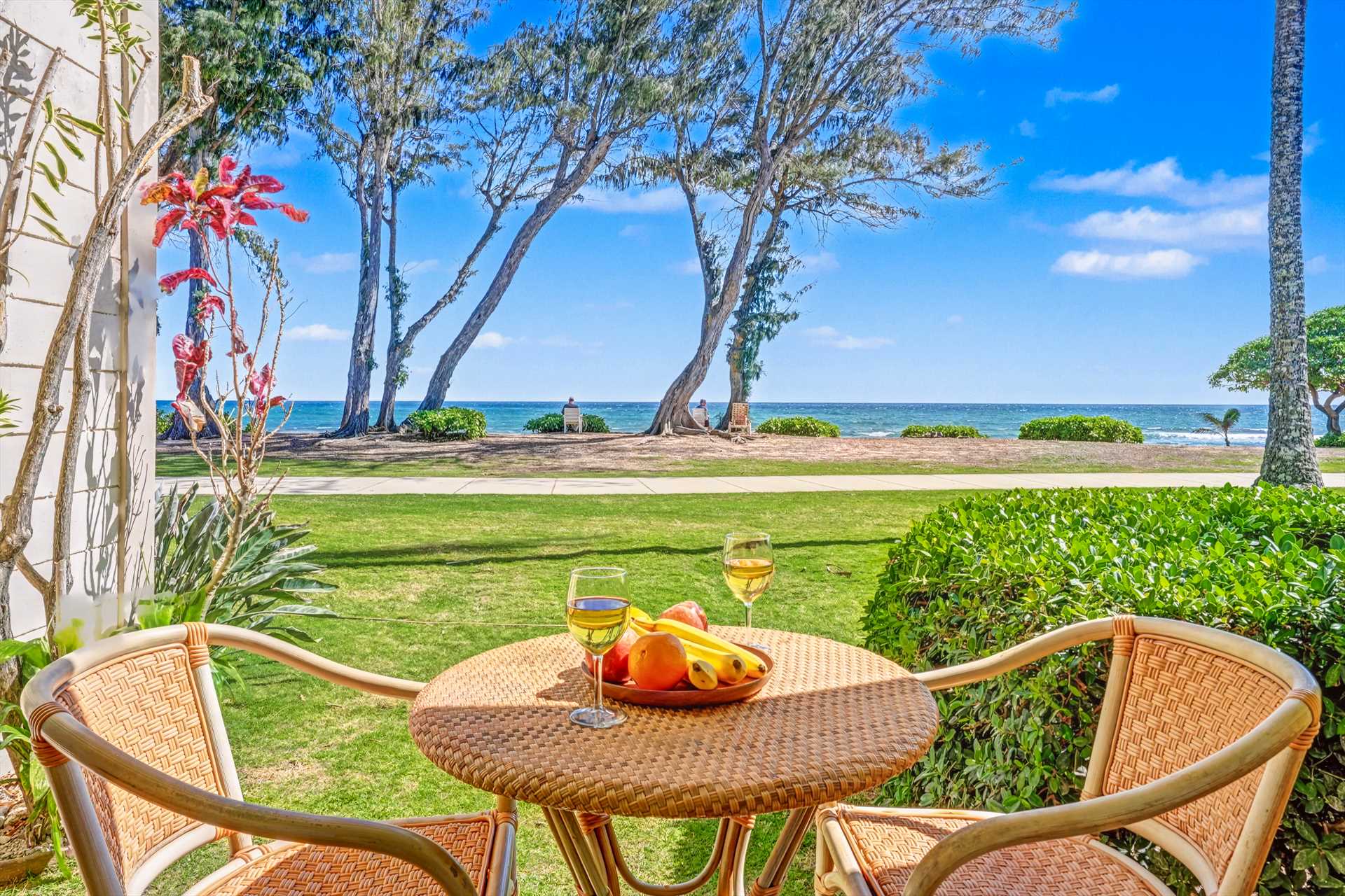 VIEW FROM LANAI.  STEPS FROM THE BEACH!